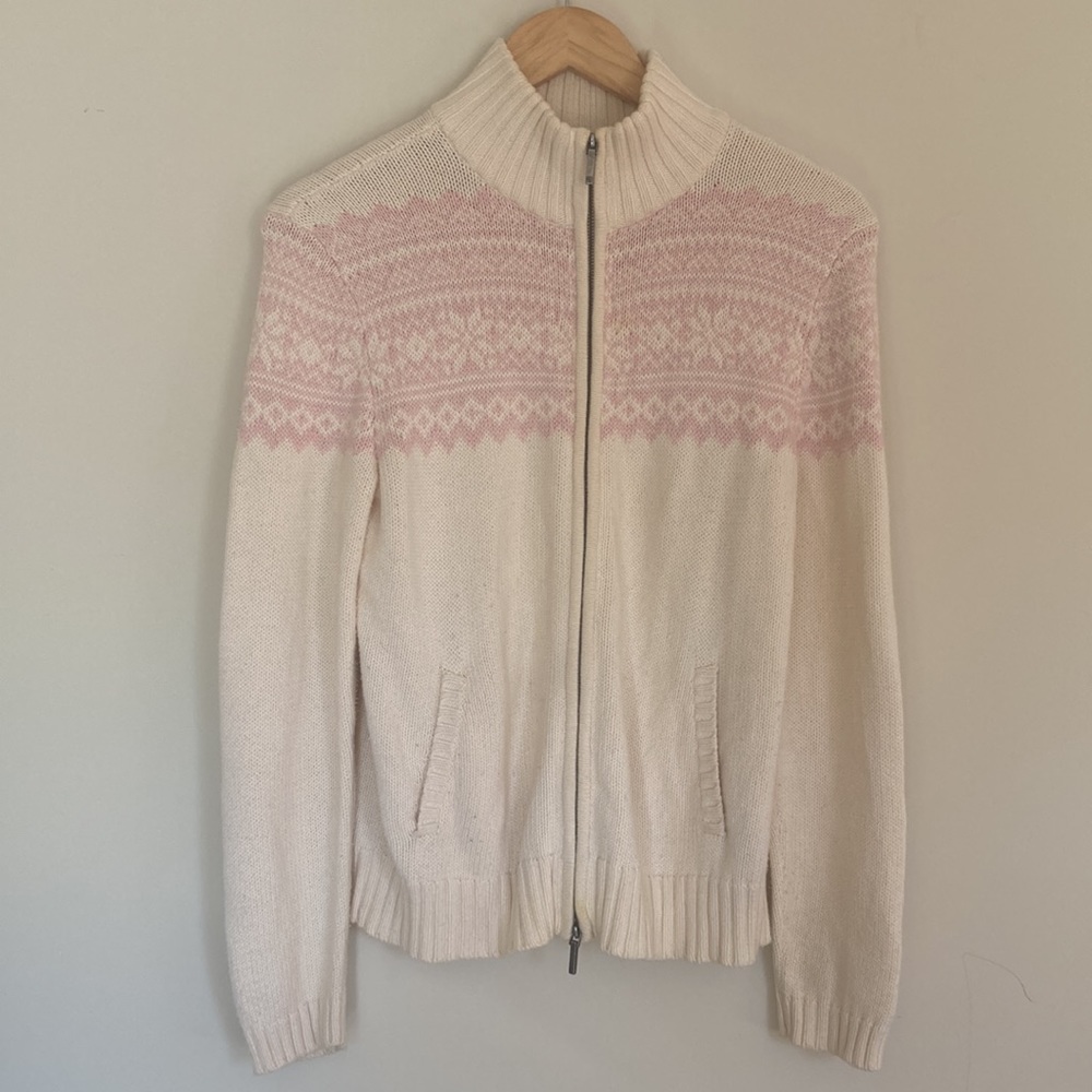 Pink fair isle zip up cardigan